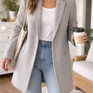 Zara Grey Open Front Blazer Coat – Minimalist Longline Jacket Size Small